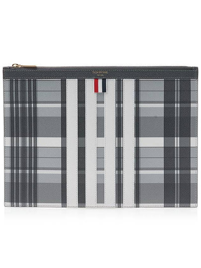 Madras 4 Bar Stripe Clutch Bag Grey - THOM BROWNE - BALAAN 2