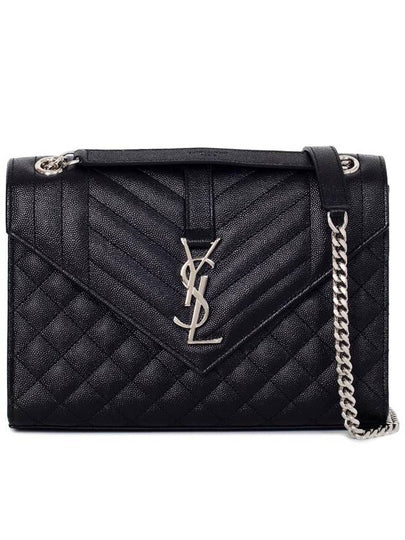 Envelope Medium Chain Bag in Mix Matelasse Grain De Poudre Embossed Leather Black - SAINT LAURENT - BALAAN 2