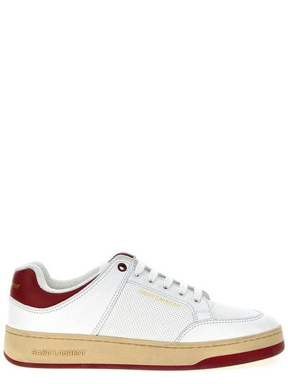 Crack Lace Up Calf Leather Low Top Sneakers White Red - SAINT LAURENT - BALAAN 2