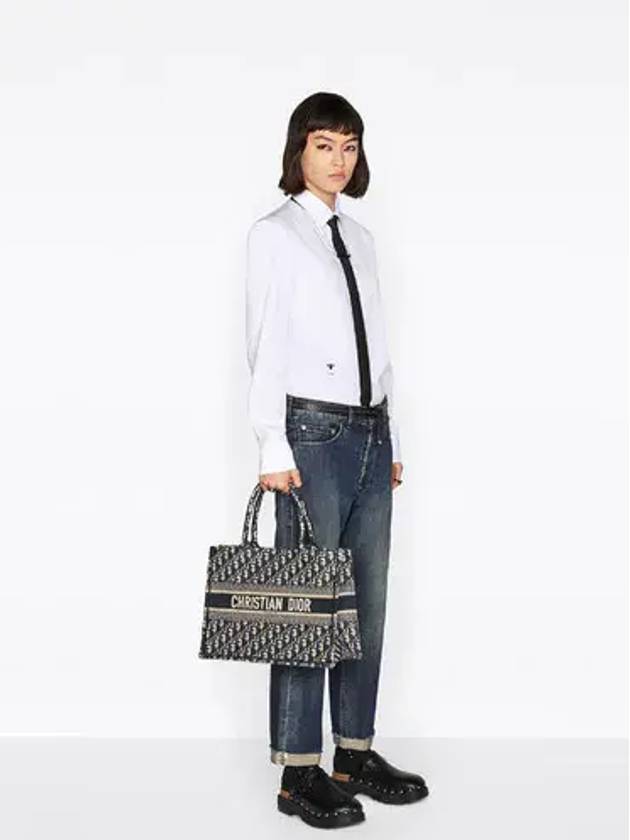 Oblique Medium Book Tote Bag Beige Navy - DIOR - BALAAN 4