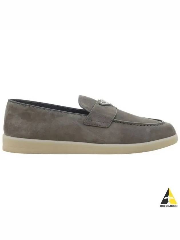 Triangle Logo Suede Loafers Grey - PRADA - BALAAN 2