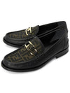 FF O Rock Fabric Leather Loafers Black Brown - FENDI - BALAAN.