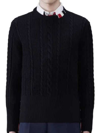 RWB Cable Wool Knit Top Navy - THOM BROWNE - BALAAN 2