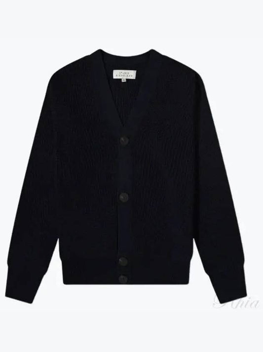 Stern SNM Navy Rib Cardigan Dark Navy 899 Merino Wool - STUDIO NICHOLSON - BALAAN 1