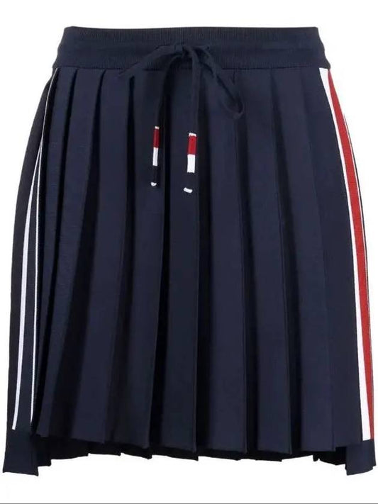 side three-color striped dropback mini pleated skirt navy - THOM BROWNE - BALAAN.