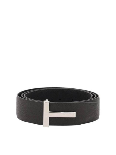 Sliver Soft Grain Leather T Icon Belt Brown Black - TOM FORD - BALAAN 2