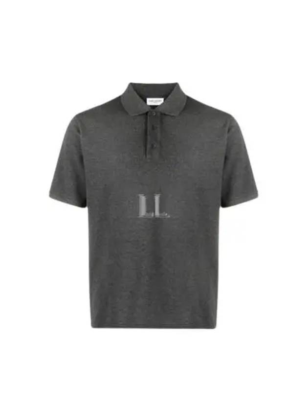 Cassandre Cotton Polo Shirt Grey - SAINT LAURENT - BALAAN 2