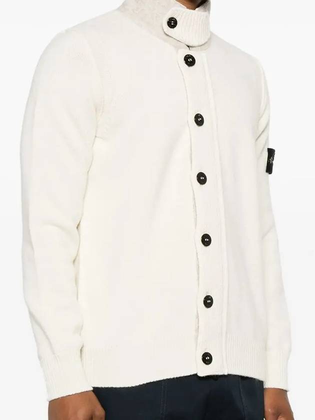 Wappen High Neck Button Up Wool Cardigan Beige - STONE ISLAND - BALAAN 4