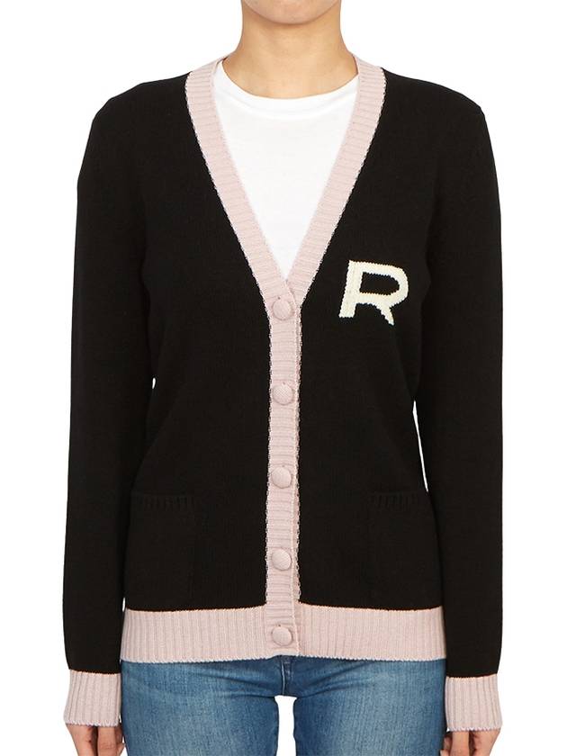 Intarsia knit logo wool cardigan black - ROCHAS - BALAAN 4