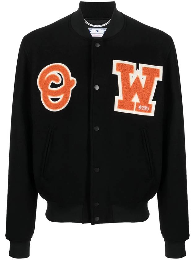 Men's OW Patch Varsity Jacket Black Orange - OFF WHITE - BALAAN 1