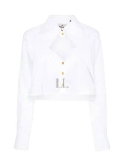 ORB Logo Embroidery Heart Cut-Off Crop Shirt White - VIVIENNE WESTWOOD - BALAAN 2