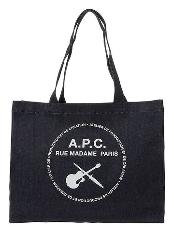 Guitar Print Denim Tote Bag Navy - A.P.C. - BALAAN 1