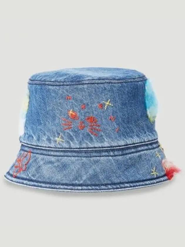 Embroidered Star Denim Bucket Hat Blue - MARNI - BALAAN 2