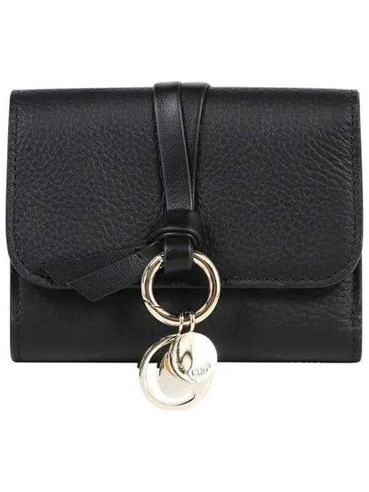 Alphabet Grain Leather Flap Small Half Wallet Black - CHLOE - BALAAN 2