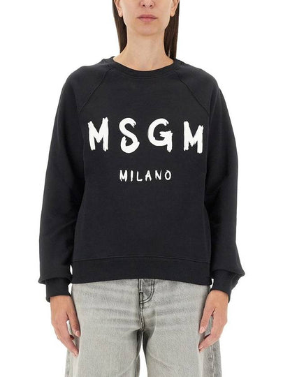 Women's Brushed Logo Crew Neck Sweatshirt Black - MSGM - BALAAN 2