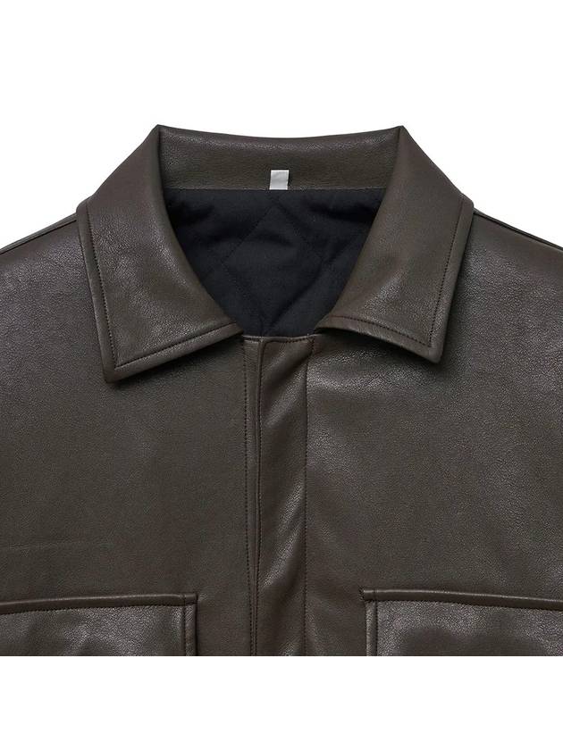 Padded Leather Shirt Jacket Brown - NOIRER - BALAAN 5