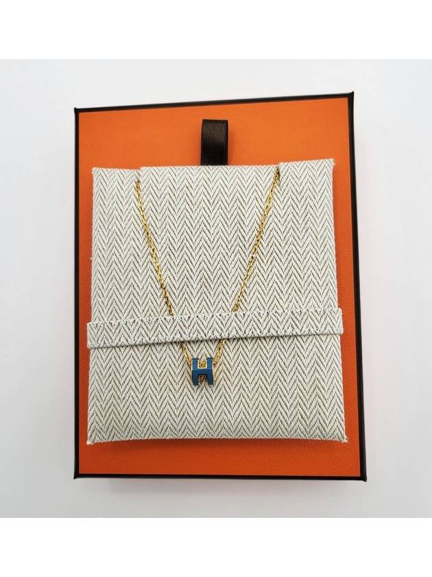 MiMini Pop H Pendant Necklace Gold Bleu Jean - HERMES - BALAAN 2