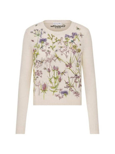 Embroidered Herbarium Motif Cashmere Knit Top White - DIOR - BALAAN 1