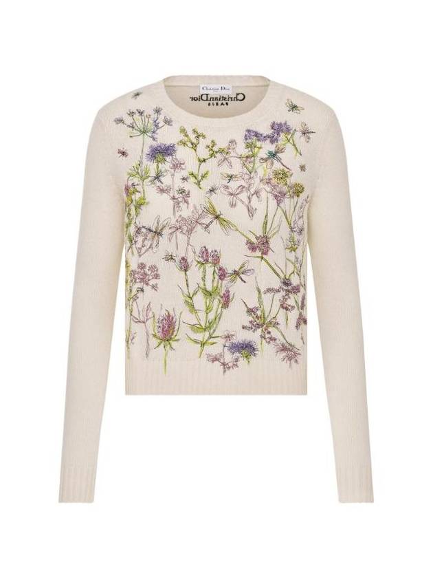 Embroidered sweater cashmere knit herbarium motif white multicolor - DIOR - BALAAN 1