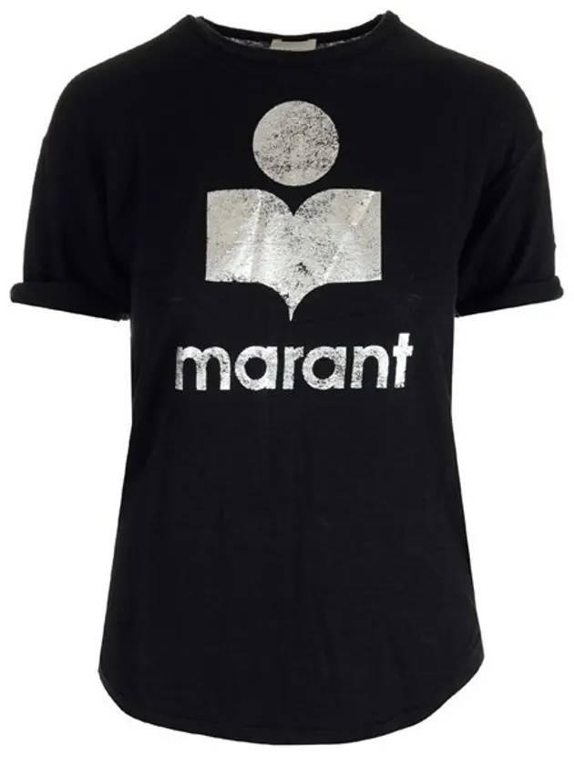 Koldi Logo Linen Short Sleeve T-Shirt Black - ISABEL MARANT ETOILE - BALAAN 1