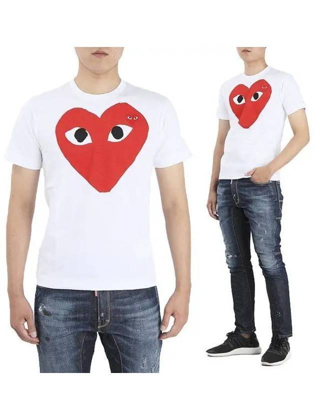 Men's Black Eye Red Double Heart Short Sleeve T-Shirt P1 T026 1 White - COMME DES GARCONS - BALAAN 2