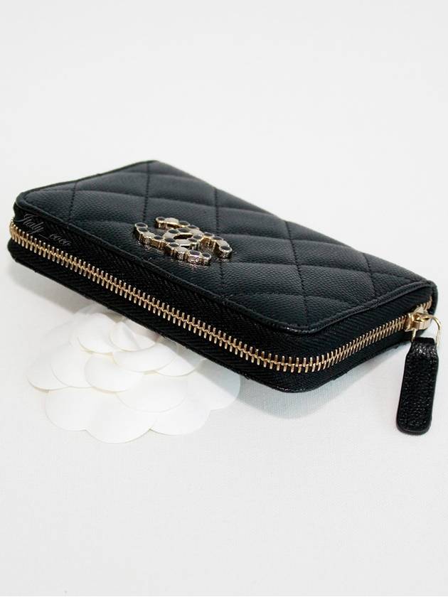 Stone CC Logo Zipper Wallet Caviar Black AP3606 B14343 94305 - CHANEL - BALAAN 5