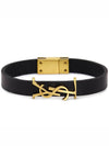 Monogram Logo Leather Bracelet Black - SAINT LAURENT - BALAAN 2