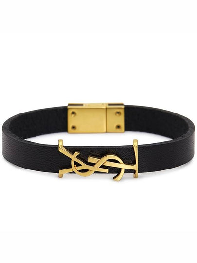 Monogram Logo Leather Bracelet Black - SAINT LAURENT - BALAAN 2