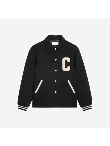 Textured Wool Baseball Teddy Jacket Black - CELINE - BALAAN 1