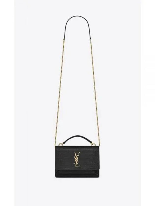 Sunset Crocodile Chain Cross Bag Black - SAINT LAURENT - BALAAN 2