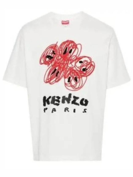 Drawn Varsity Embroidered Classic Cotton T-Shirt White - KENZO - BALAAN 2