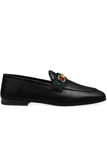 Women's Web Horsebit Leather Loafers Black - GUCCI - BALAAN.