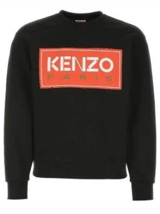 Paris Logo Patch Print Round Neck Cotton Sweatshirt Black - KENZO - BALAAN 2