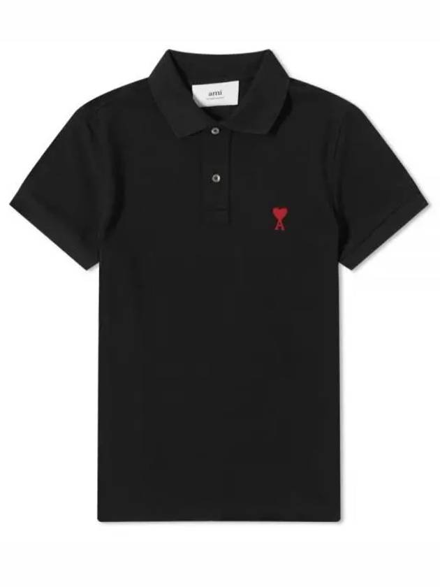 Heart Logo Polo Shirt Black - AMI - BALAAN 2