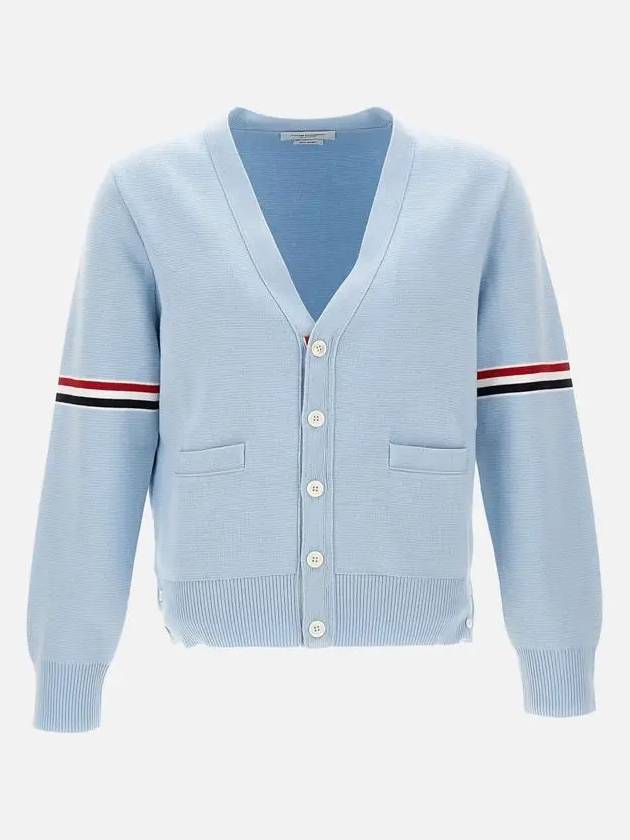 Milano Stitch Sprite Armband Cotton V-neck Cardigan Light Blue - THOM BROWNE - BALAAN 4