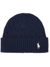 Pony Embroidery Cable Beanie Navy - POLO RALPH LAUREN - BALAAN.