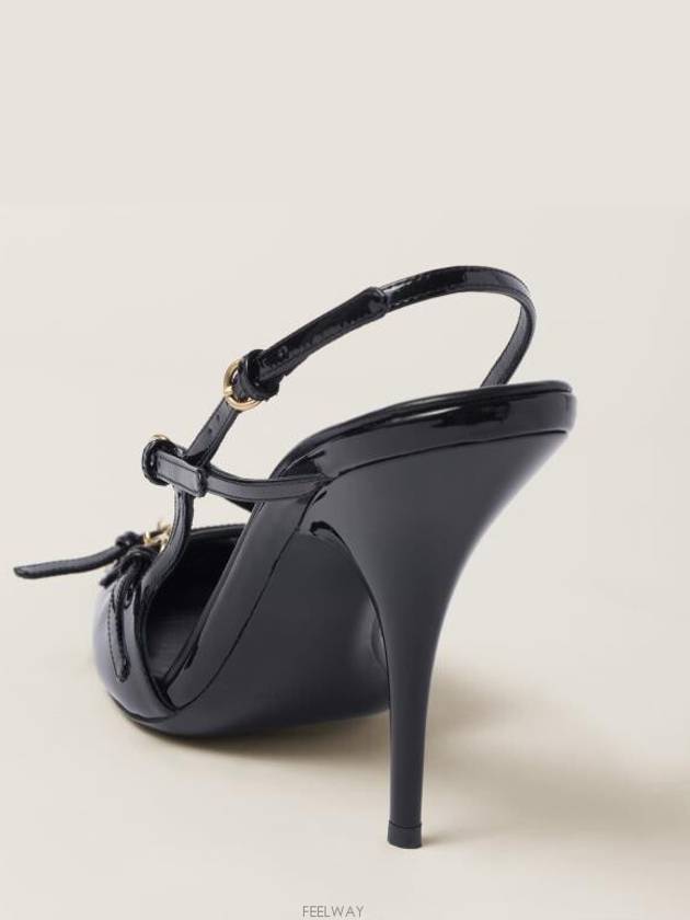 Buckles Patent Leather Slingback Heels Black - MIU MIU - BALAAN 6