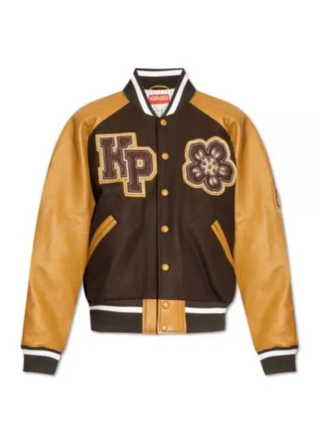 Boke Flower Leather Patch Varsity Jacket Dark Brown - KENZO - BALAAN 2