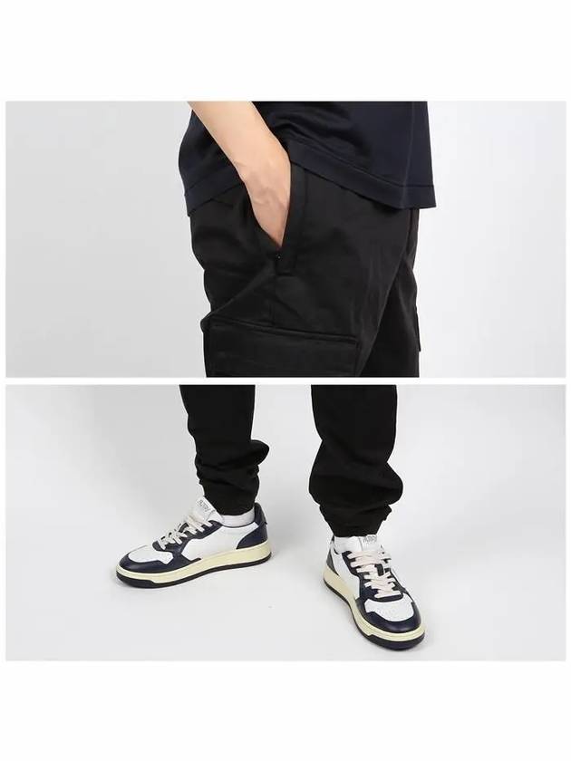 Garment Dyed Cotton Wool Satin Cargo Track Pants Black - STONE ISLAND - BALAAN 7