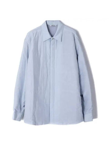QUILTED LIGHT SILK COTTON SHIRT A23AS01SP LIGHTBlue quilted light silk cotton shirt - AURALEE - BALAAN 1
