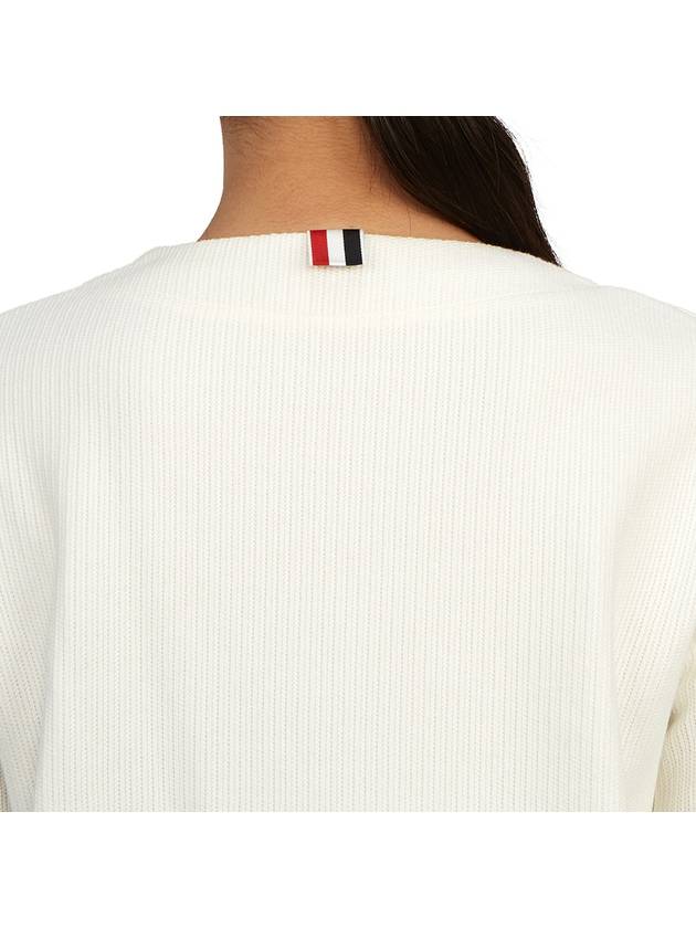 Cricket Stripe Lightweight Textured Cotton V-Neck Cardigan White - THOM BROWNE - BALAAN 8