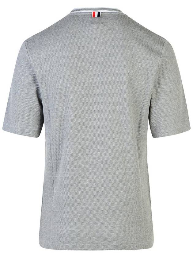 Pointelle Cotton Short Sleeve T-Shirt Light Grey - THOM BROWNE - BALAAN 4