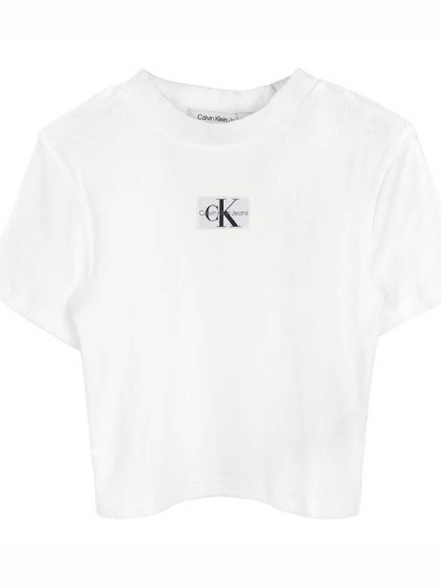 Logo Patch Ribbed Short Sleeve T-Shirt White - CALVIN KLEIN - BALAAN 2