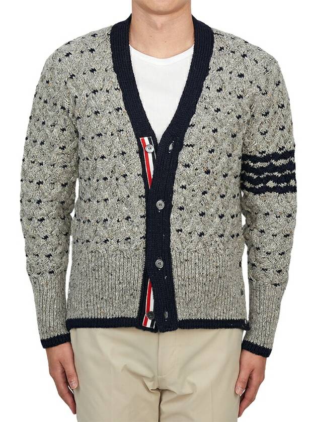 4 Bar Stripe Cable Knit Cardigan Grey - THOM BROWNE - BALAAN 2