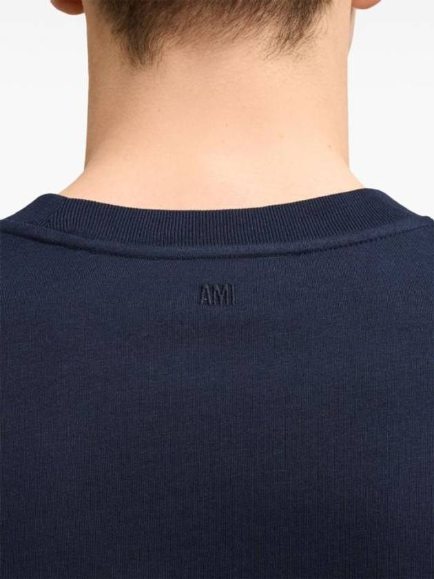 Chain Stitch Heart Logo Long Sleeve T-Shirt Navy - AMI - BALAAN 6