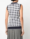 Gingham Silk Jacquard 4 Bar Polo Sleeveless Cardigan Navy - THOM BROWNE - BALAAN 6