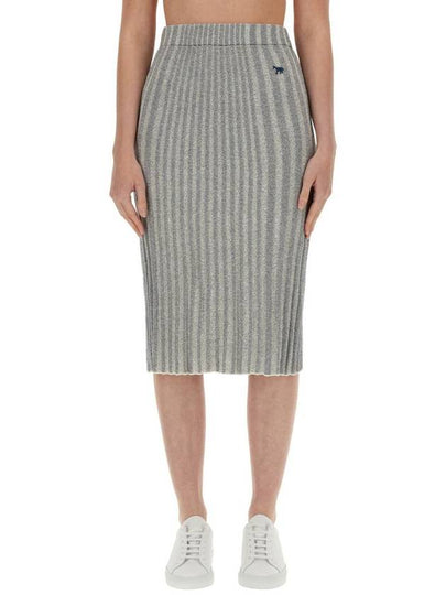 Baby Fox Patch Ribbed Midi Pleated Skirt Grey - MAISON KITSUNE - BALAAN 2