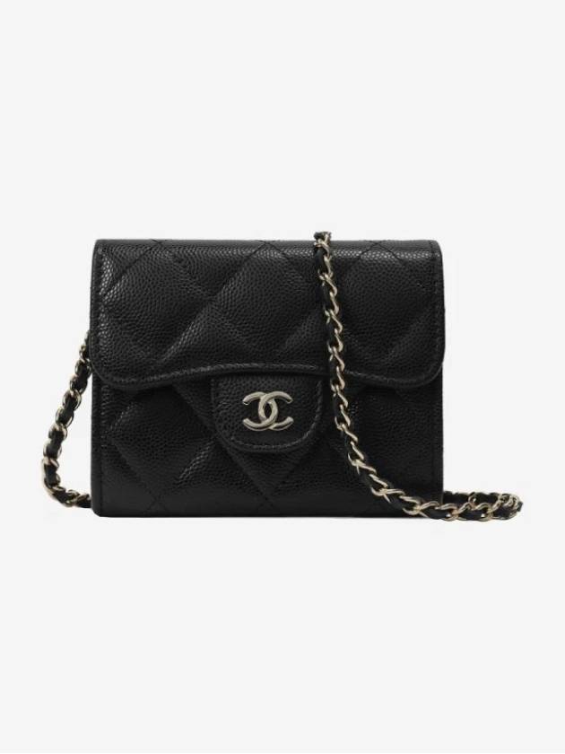 Classic Chain Card Wallet Caviar Mini Bag Black Gold AP0238 - CHANEL - BALAAN 8