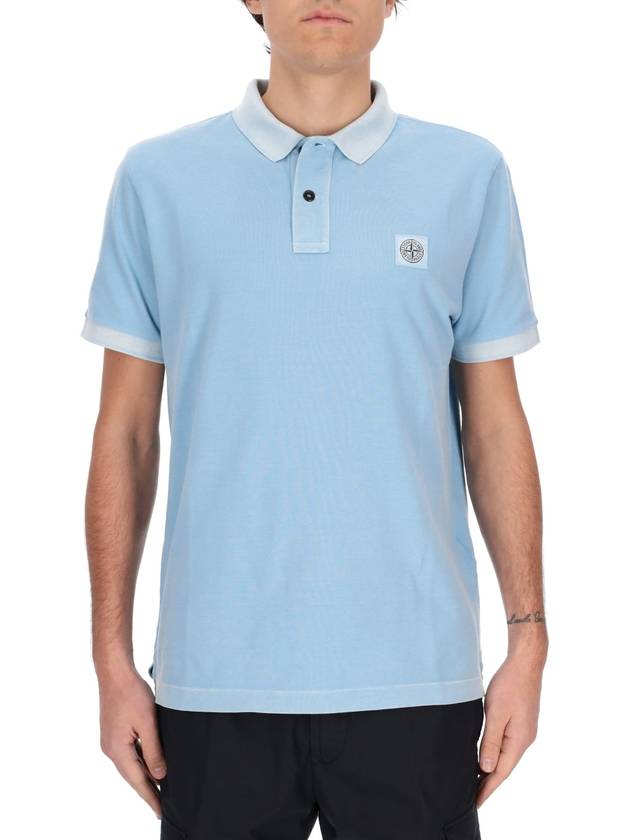 Men's Logo Patch Short Sleeve Polo Shirt Sky Blue - STONE ISLAND - BALAAN 2