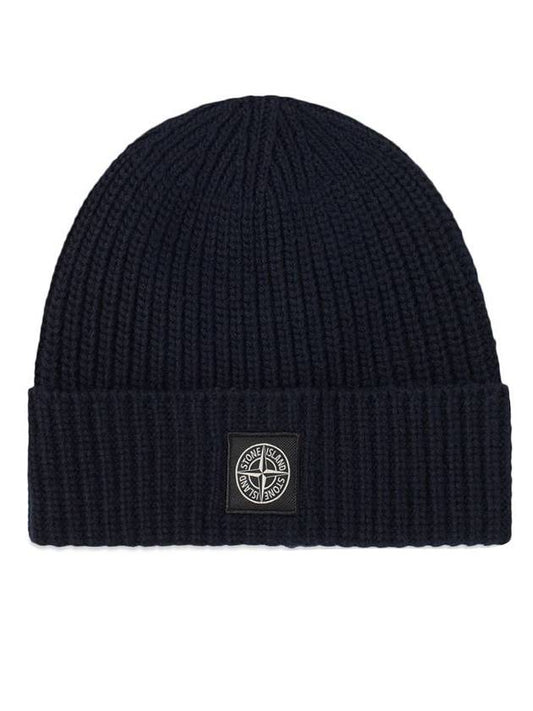 Wappen Patch Wool Beanie Navy - STONE ISLAND - BALAAN.